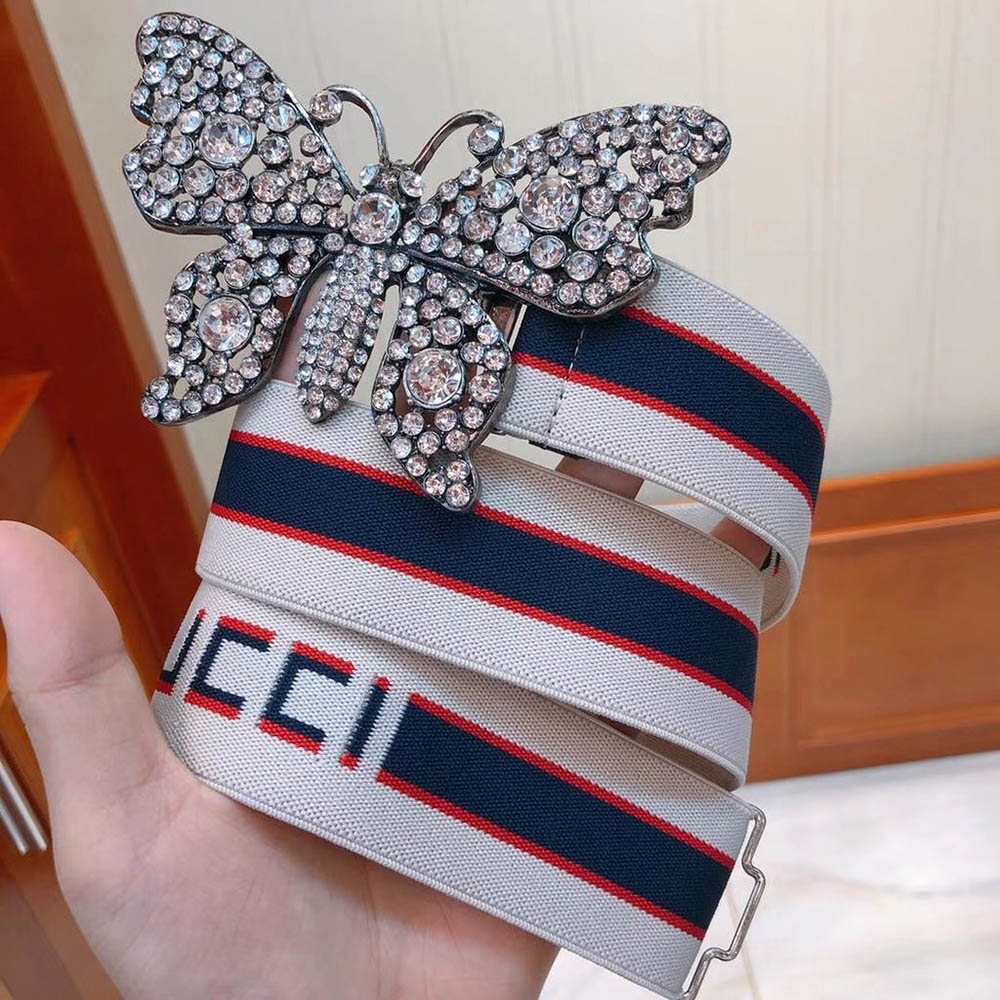 Gucci stripe belt with butterfly hotsell